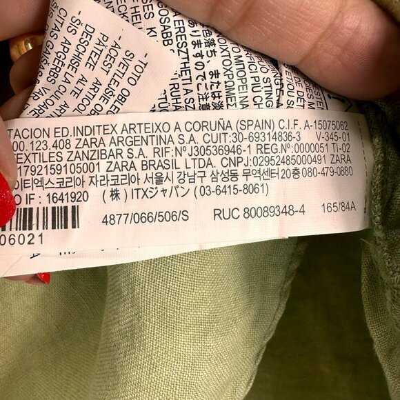 Zara Sage Green Oversized Linen Long Sleeve-Slit Blouse Size Small - Picture 13 of 15